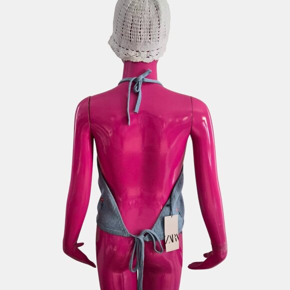 ZARA FLORAL EMBROIDERED HALTER KNIT TOP NWT SIZE M - Picture 10 of 10